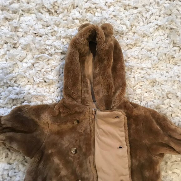The Childrens Place Baby Luxuries Brown Bear Ears Zip Up/Button Snow Suit - 0-3m - Picture 3 of 6